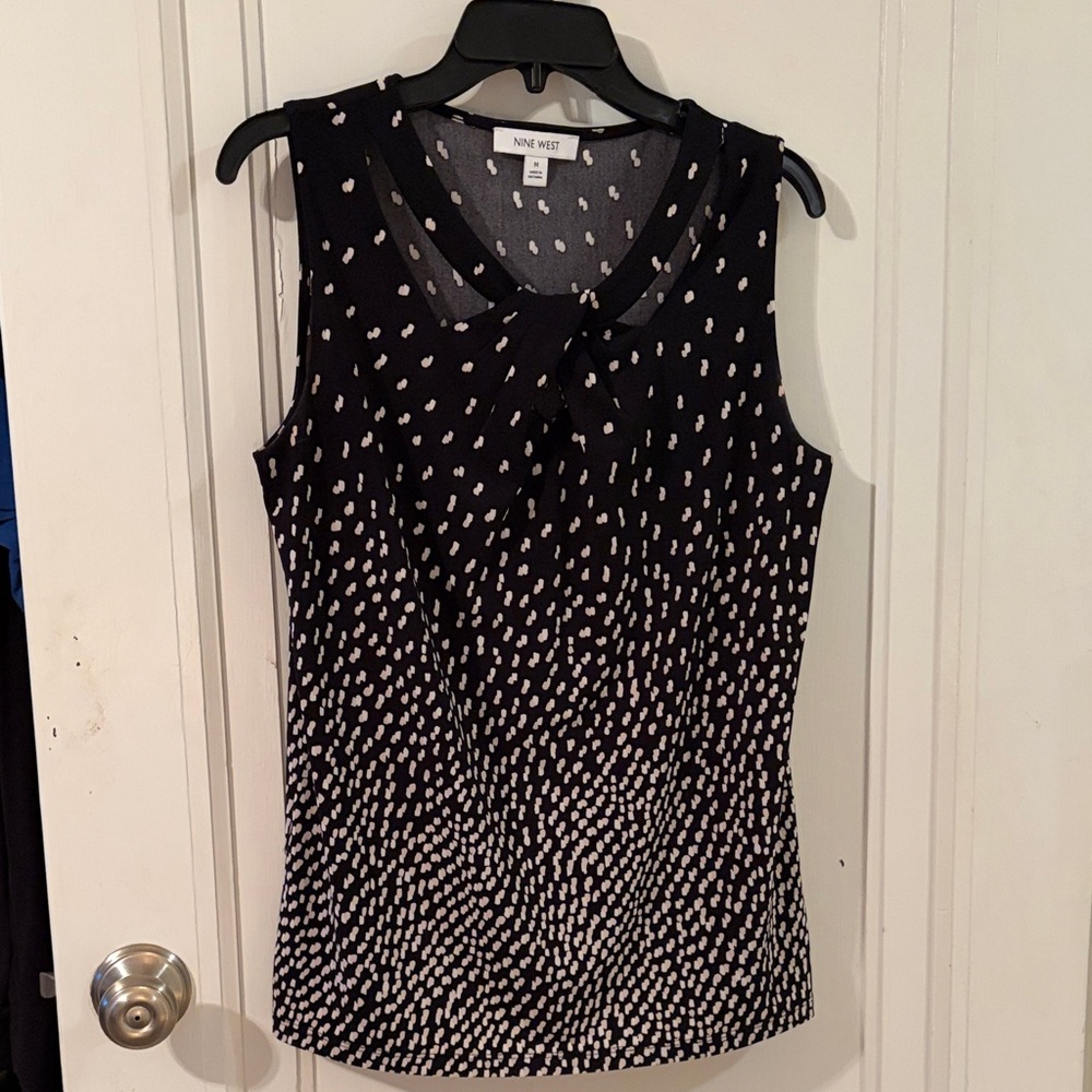 Nine West Black & White Sleeveless Tie-Neck Camisole